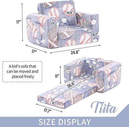 Tiita Kids Sofa, 2-in-1 Kids Sofa Chair, Convertible Toddler Couch to Lounger, Flip Out Baby Sofa Chair, Toddler Armrest Chair Bed, Folding Kids Play Sofa for Girl or Boy(Ball)