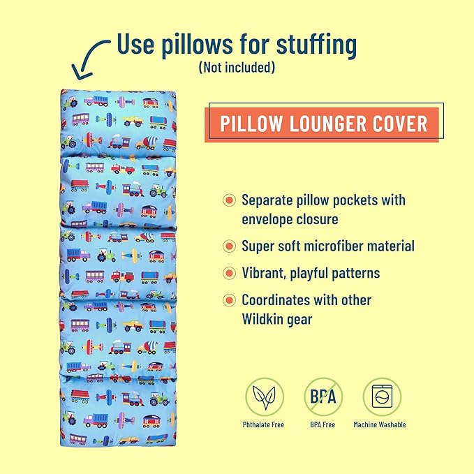 Wildkin Microfiber Pillow Lounger, 87 X 27 Inches, Trains, Planes & Trucks
