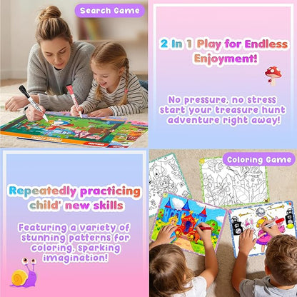 Search and Find Activity Books for Kids Ages 3-5, 2 In 1 Princess Preschool Educational Seek Game Coloring Books, Travel Games Toys for Car Airplane, Road Trip Activities for Kids, Birthday Gifts
