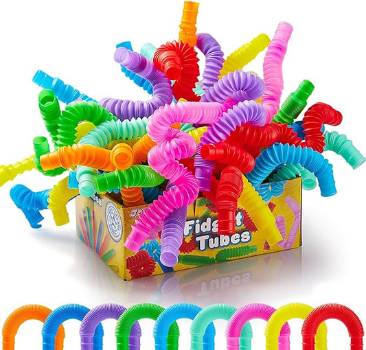 JOYIN 72 Pack Pop Tubes, Sensory Toys（Small） Fidget Tubes Party Favors - 9 Colors, Connectable and Extendable for Stress Relief - Perfect for Party, Classroom Exchange, School Reward