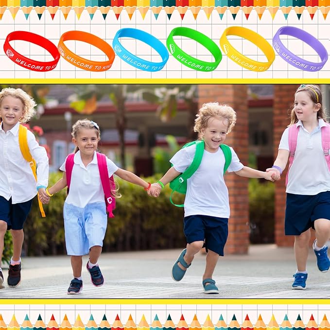 36 Pcs Welcome to Kindergarten Party Rubber Bracelets Back to School Silicone Wristbands First Day of School Party Supplies Prize Goodie Bag Favors Gifts for Kids Students