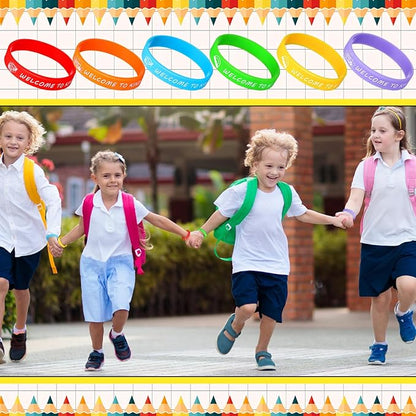 36 Pcs Welcome to Kindergarten Party Rubber Bracelets Back to School Silicone Wristbands First Day of School Party Supplies Prize Goodie Bag Favors Gifts for Kids Students