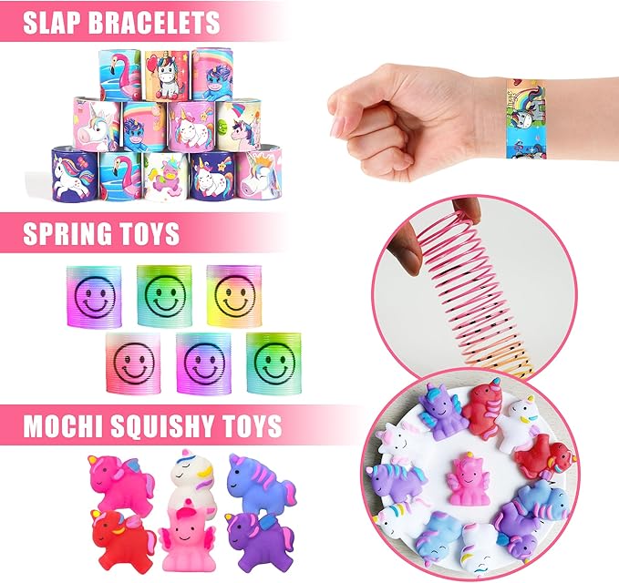 Unicorn Party Favors Unicorn Figures Goodie Rainbow Elastic Ball Bracelets Stickers Gifts Pinata Filler Bulk Toys for Unicorn Party Girl Kid Birthday Party Stuffers Supplies (Style 01)