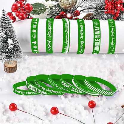 Morcheiong 42 Pieces Christmas Rubber Bracelets 7 Classic Design Silicone Wristbands for Merry Xmas Party Favors (Green)