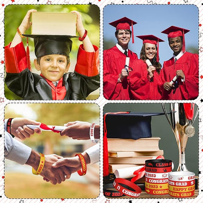 Haooryx 36PCS Class of 2023 Graduation Silicone Bracelets Colorful Congrats Grad Rubber Bracelet Graduating Celebrating Wristbands for Teens Students School College Graduation Party Supply(Red)