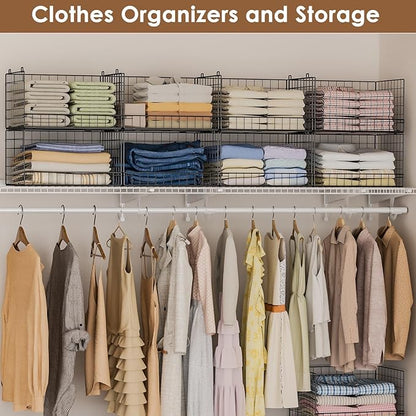 Yociyoga 4-Tier Stackable Closet Organizers and Storage Shelves, Clothes Shelf Organizer Basket Bins, Foldable Sweater Storage for Closet Organizer System, Black (Patent Pending)