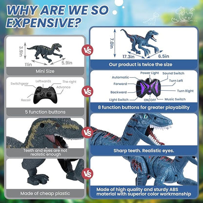 Large Remote Control Dinosaur Toys Kids - Jurassic Velociraptor Toys Imitates Walking and Sounds - Robot Toys That Can Sing, Shaking Head and Tail