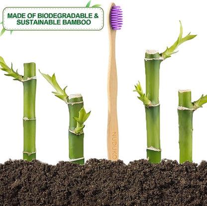 Biodegradable Bamboo Toothbrushes, 10 Piece BPA Free Soft Bristles Toothbrushes, Natural, Eco-Friendly, Green and Compostable (Multicolored Bristles)