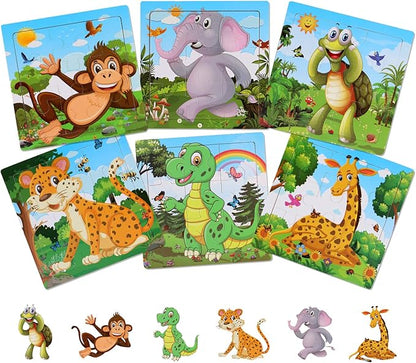 NASHRIO Wooden Puzzles for Toddlers 2-5 Years Old(Set of 6), 9 Pieces Preschool Educational and Learning Animal Jigsaw Puzzle Toy Gift Set for Boys and Girls