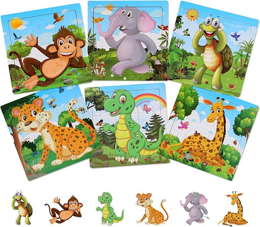 NASHRIO Wooden Puzzles for Toddlers 2-5 Years Old(Set of 6), 9 Pieces Preschool Educational and Learning Animal Jigsaw Puzzle Toy Gift Set for Boys and Girls