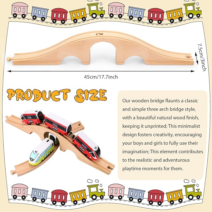Liliful Wooden Train Track Bridges and Tunnels Expansion Wood Train Track Pieces Accessories for Most Major Toy Trains Railway