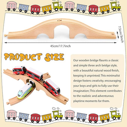 Liliful Wooden Train Track Bridges and Tunnels Expansion Wood Train Track Pieces Accessories for Most Major Toy Trains Railway