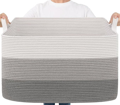 Goodpick 85L Large Woven Basket 23.6" x 15.7" x 13.8" Cotton Rope Storage Baskets for Organizing, Decorative Blanket Basket for Living Room Bedroom, Toy Baskets Storage Kids, Gray