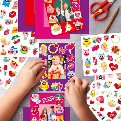 Qyeahkj 48 Pack Valentines Day Picture Frame Craft Kits Valentine 's Day Craft Arts Decoration Valentines DIY Photo Frame Crafts for Kids with Easel for Fun Home Class Kindergarten Party Activity