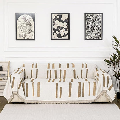 MYSKY HOME Sofa Covers for Sectional Sofa, Couch Cover for Dogs, Couch Covers with Tassel Loveseat Covers Futon Cover L Shaped Cover Washable Chenille Couch Protector, 71" x 118", Khaki Piano Key