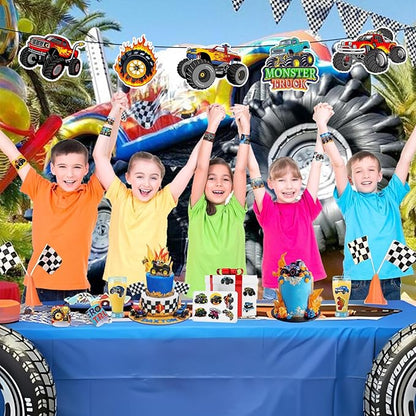 Monster Truck Party Favors, 24 Pcs Monster Truck Slap Bracelets 50 Pcs Monster Truck Stickers Monster Truck Birthday Party Decorations Supplies Gifts for Kids Boys Classroom Rewards