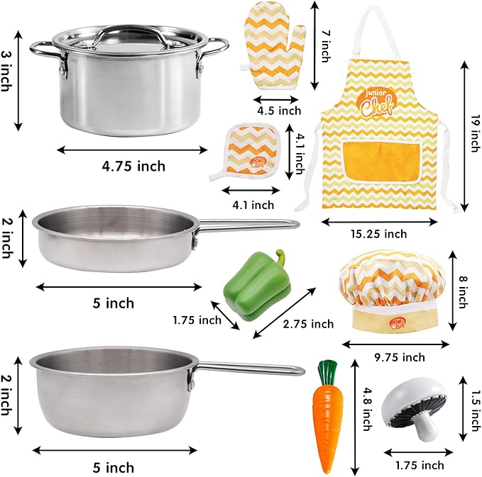 JOYIN Kid Play Kitchen, Pretend Daycare Toy Sets, Kids Cooking Supplies with Stainless Steel Cookware Pots and Pans Set, Cooking Utensils, Apron&Chef Hat and Grocery Play Food Sets, Toddler Gifts