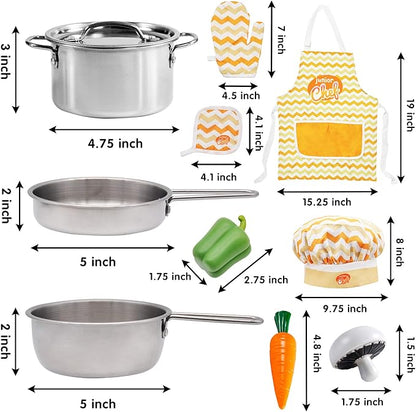 JOYIN Kid Play Kitchen, Pretend Daycare Toy Sets, Kids Cooking Supplies with Stainless Steel Cookware Pots and Pans Set, Cooking Utensils, Apron&Chef Hat and Grocery Play Food Sets, Toddler Gifts