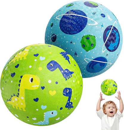 U&C Planet Playground Balls for Toddlers 1-3, 2 Pack 6 inch 8.5 inch Kickball for Kids Outdoor Indoor, Catoon Rubber Balls with Pump, Child Gift for Boys Girls 1-3 3-5 5-10