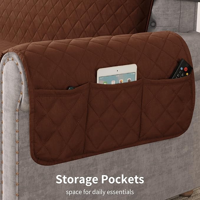 CHUN YI Couch Cover, Water Resistant Slipcover for 3 Cushion Sofa, Reversible Washable Sofa Cover with Adjustable Strap Storage Pocket for Living Room Dog Pet (Sofa, Chocolate)