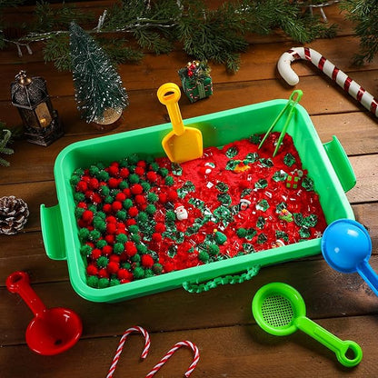 Christmas Sensory Bin with Lid, 317 Pcs Christmas Sensory Sand Kit with Christmas Toys Preschool Learning Activities Tools Box Outdoor Sandbox Toys Christmas Gift for Girls and Boy