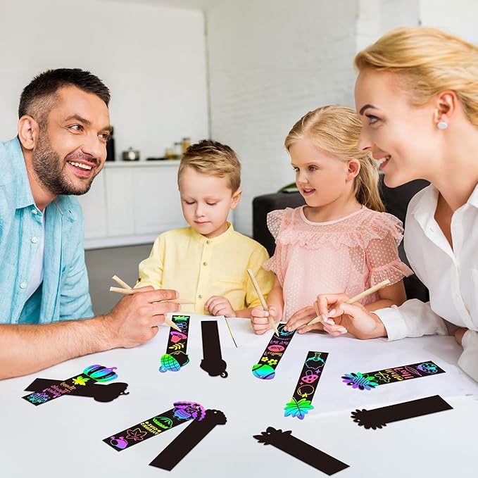 BeYumi 60Pcs Fall Harvest Scratch Bookmarks for Kids DIY Hello Fall Autumn Leaves Pumpkin Turkey Magic Art Rainbow Color Paper Craft Kit School Classroom Activity Art Project Thanksgiving Party Favors