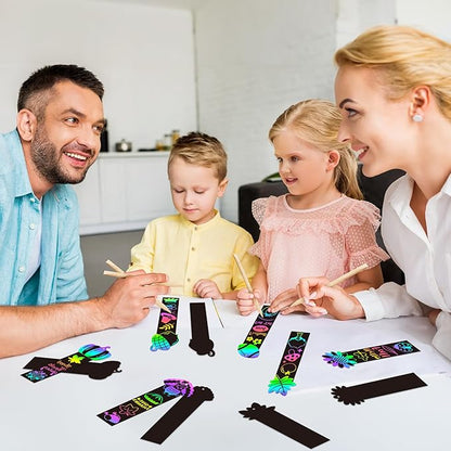 BeYumi 60Pcs Fall Harvest Scratch Bookmarks for Kids DIY Hello Fall Autumn Leaves Pumpkin Turkey Magic Art Rainbow Color Paper Craft Kit School Classroom Activity Art Project Thanksgiving Party Favors