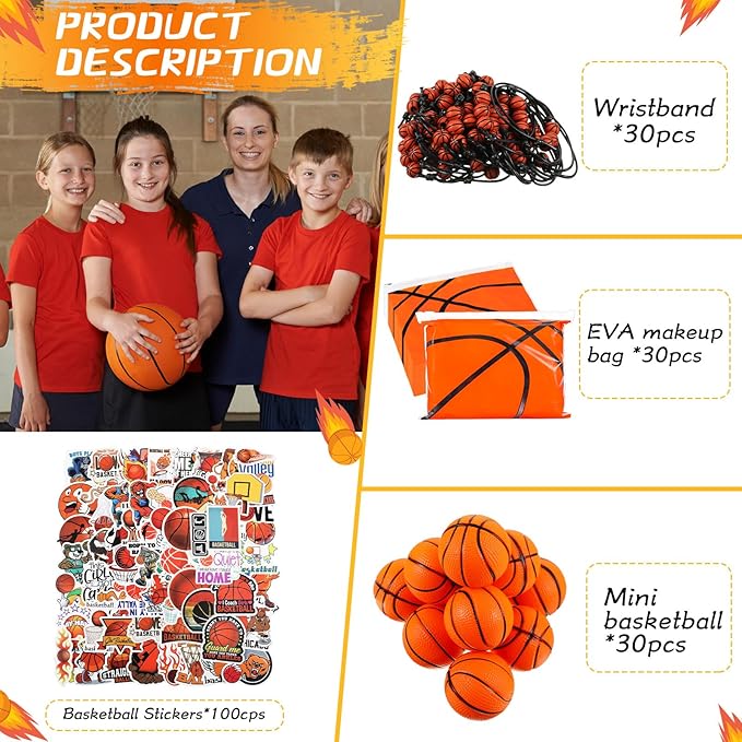 190 Pcs Basketball Party Favors Set Basketball Party Supplies Include Basketball Gift Bags Mini Balls Bracelet Stickers for Sport Party Favors Basketball Birthday Party Decorations