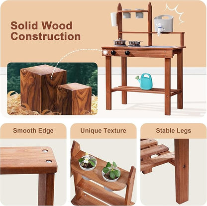 ROBUD Mud Kitchen for Kids Outdoor, Wooden Outdoor Play Kitchen, Kids Mud Kitchen with Removable Sink & Faucet, Monteeori Toys for Children Ages 3+ Years, WG404