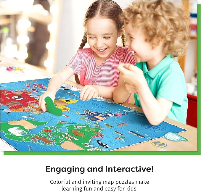 World Map Puzzle for Kids - 75 Piece - World Puzzles with Continents - Childrens Jigsaw Geography Puzzles for Kids Ages 4-8, 5, 6, 7, 8-10 Year Olds - Globe Atlas Puzzle Maps