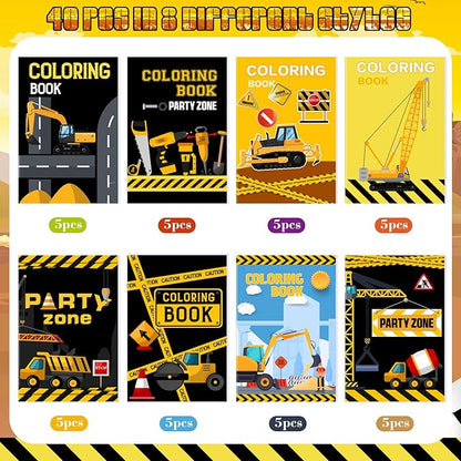 Estune 40 Pcs Coloring Books Party Favor for Kids Coloring Book Set Mini Small Color Booklets Goodie Bag Stuffers Gift Classroom Home(Construction Trucks)