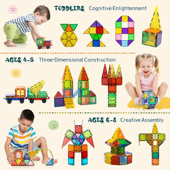 EchoPlan 130 PCS Magnetic Tiles,Magnetic Building Blocks with 2 Cars,Magnet Tiles 3D Clear Construction STEM Preschool Sensory Educational Toys Set for Kids Toddlers Boys 3 4 5 6 7 8 9+ Year Old