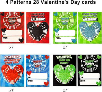 JOYIN 28 Packs Valentines Cards with Fidget Spinner, Stress Relief Hand Finger Spinner Fidget Toy for Valentine’s Day Kids School Classroom Prizes, Gift Exchange,Party Favor Exchange Gift Rewards
