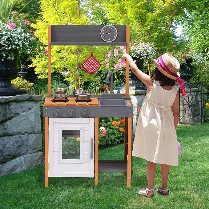 Mud Kitchen for Kids Outdoor - Kids Outdoor Play Kitchen Playset with Cookware Accessories - Perfect for Chef Pretend Play