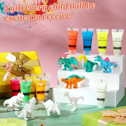 Affrolling Dinosaur Painting Set for Kids Arts DIY Paint Kits with Glow in The Dark Paint, Brush and Palette for Toddlers Boys Birthday Gifts Dino Art Crafts Projects, 8 Styles