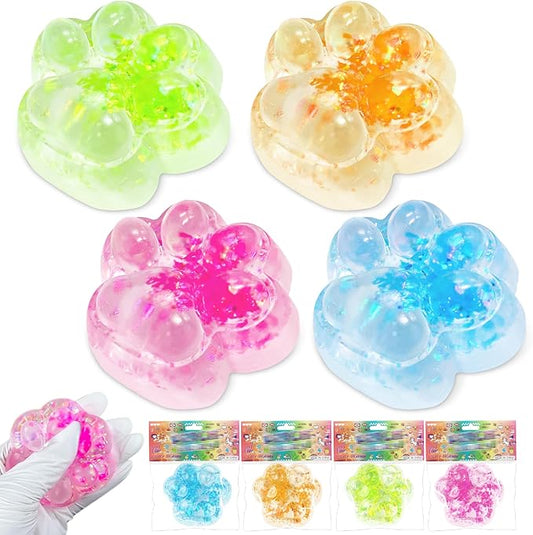 4Pcs Taba Squishies Paw, Cat Paw Squishies Toy, Clear Sticky Squeeze Toys, Soft Silicone Fidget Sensory Toys for Stress Relief, Cute Things Party Favors & OPP Packaging Gifts for Adults Kids