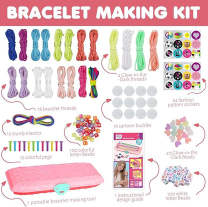 SINUJE Friendship Bracelet Making Kit for Girls - Glow in The Dark Crafts for Girls - Arts and Crafts for Kids Age 8-12 String Bracelets Maker Craft - Gifts for 7 9 10 11 Year Old Girl - Deep Pink