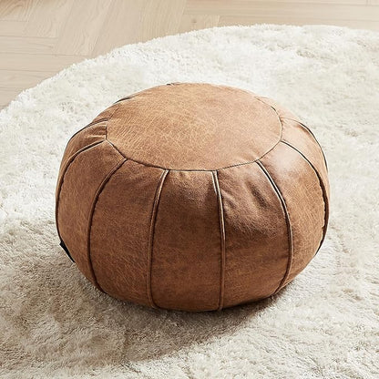 Louis Donné Unstuffed Moroccan Ottoman Pouf Cover with Waterproof Handmade Faux Decor Storage Solution for Kid Toy Footstool Pouffe Cover Replacement Balcony Indoor 21dia Chestnut Brown, ONLY Cover