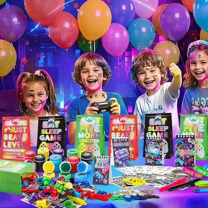 Video Game Party Favors Gamer Birthday Supplies Kids Notebook Bags Invisible Ink Pen Silicone Bracelet Stamp Keychain Tattoo Sticker Gaming Game on Party Favors Goodies Bag Stuffer Decorations