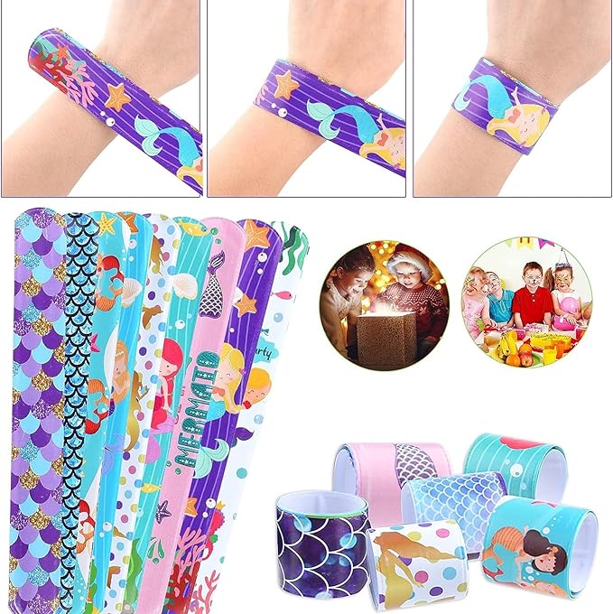 36 PCS Mermaids Slap Bracelets Kids Party Favors,Bulk Snap Bracelet Party Favors Supplies for kids&teens Gifts Teacher Classroom School Favors Prizes Exchanging Gift