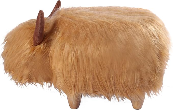 GIA Kids Ottoman with Storage, Foot Stand and Wooden Legs, MacGregor Highland Cow, Brown