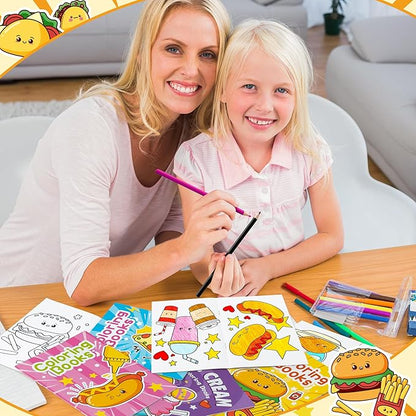 Junk Food Coloring Books for Kids- 24Pcs Bulk Fast Food Mini Coloring Booklet DIY Art Drawing Book with Hot Dogs Pizza Hamburger Coke for Toddlers Birthday Party Favors Goodie Bag Filler