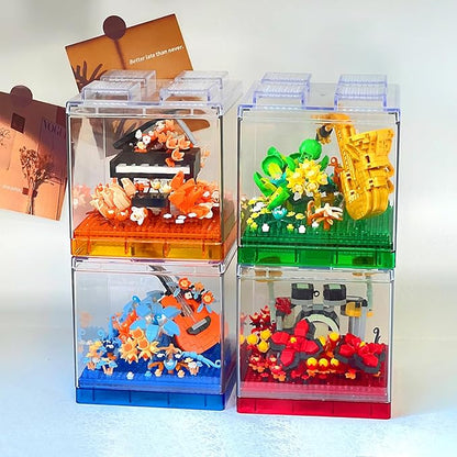 Guitar Mini Building Block Sets with Colorful Flower Decor, Micro Building Sets with Dust Cover,Gift for Girl,Lover,Mother, Home Office Decor Kit Suit for Kids and Adult Aged 8+(Guitar)