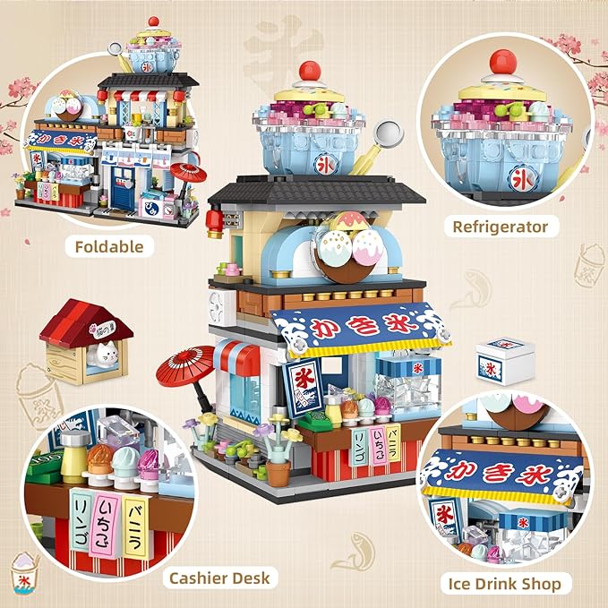 QLT Japanese Street View Ice Drink Shop Mini Building Blocks, Building Toys Model Set for Girls, Boys 6-12 Years Old, 668 PCS Simulation Architecture Construction Toy, Gift Idea for Kids Adults