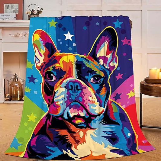 Bulldog Throw Blanket Cute Colorful Bulldog Pet Gifts for Dog Lovers Kids Girls Boys Adults Women Men Soft Cozy Warm Plush Fluffy Fuzzy Fleece Blanket Birthday Festival Decor 40''X50''