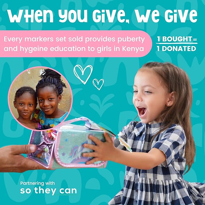 Amitié Lane Silly Scented Markers For Kids. Arts & Crafts Unicorn Gifts for Girls 6-8. Fun Kids Toys For Girls that includes Unicorn Markers, Crayons, Stickers and Carrying Case.