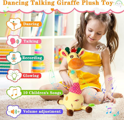 Dancing Talking Giraffe Toy for Baby Girl & Boy, Interactive Stuffed Animal Baby Toy Repeating What You Say, Glowing Musical Giraffe Gifts for Toddlers 1-3 Years Old, for Kids (Giraffe)