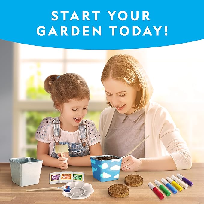 National Geographic Flower & Herb Gardening Kit for Kids - Kids Gardening Set with 3 Stainless Steel Pots, Paint & Stickers, Outdoor Toys, Craft Kits, Kids Plant Growing Kit (Amazon Exclusive)