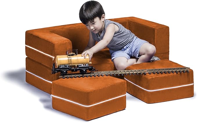 Jaxx Zipline Kids Modular Sofa & Ottomans/Fold Out Lounger, Mandarin