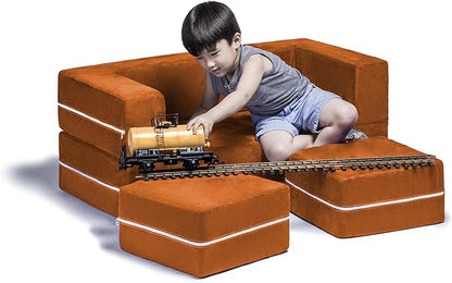 Jaxx Zipline Kids Modular Sofa & Ottomans/Fold Out Lounger, Mandarin